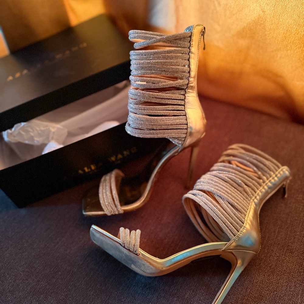 Silver Rhinestone Bling Heels Azalea Wang CICELY EMBELLISHED GLADIATOR SANDALS - Picture 4 of 5